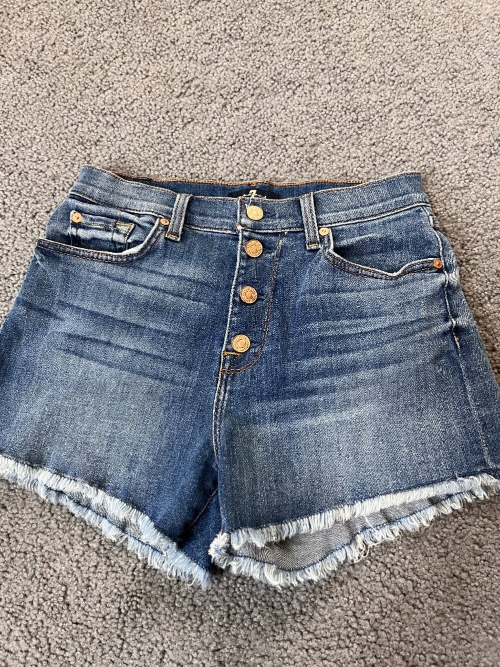 7 FOR ALL MANKIND HIGH RISE EXPOSED BUTTON FLY CUT-OFF DENIM SHORTS JORTS - 28